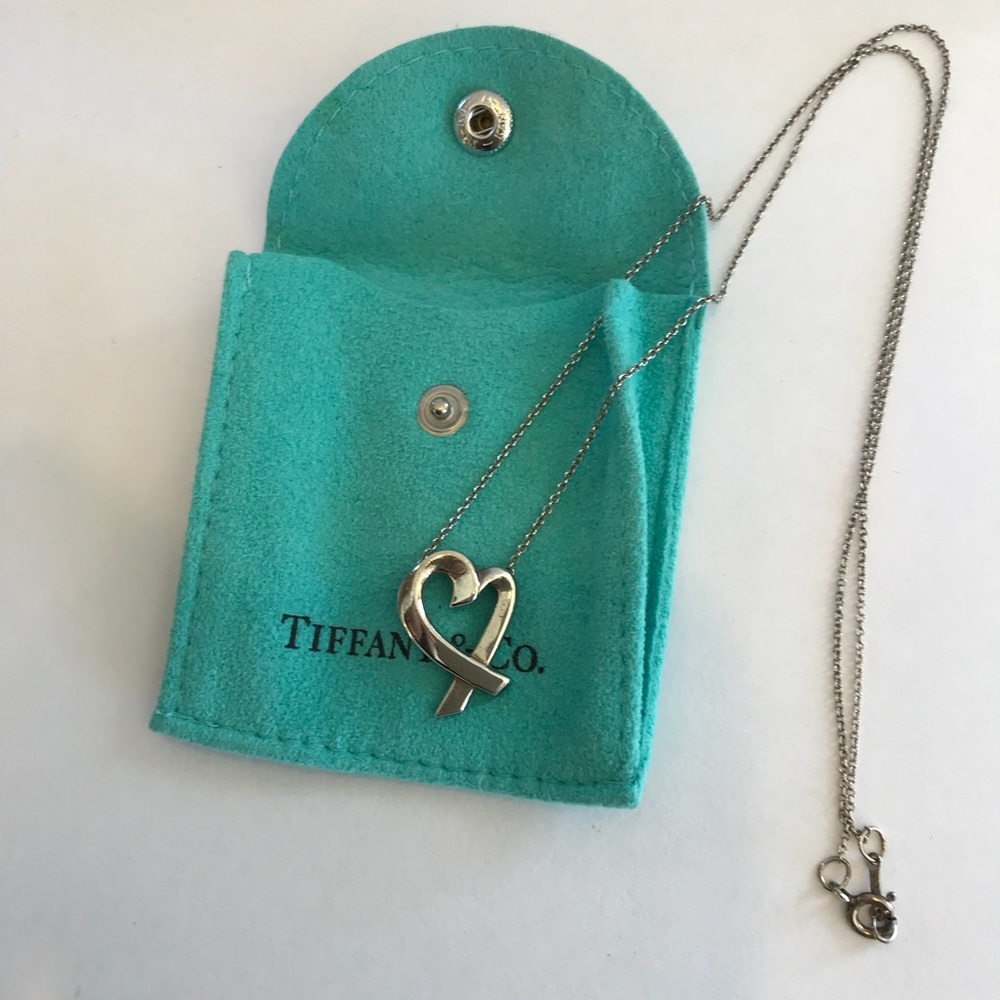 Tiffany & Co. Silver Heart Ribbon Pendant with Signature Blue Pouch